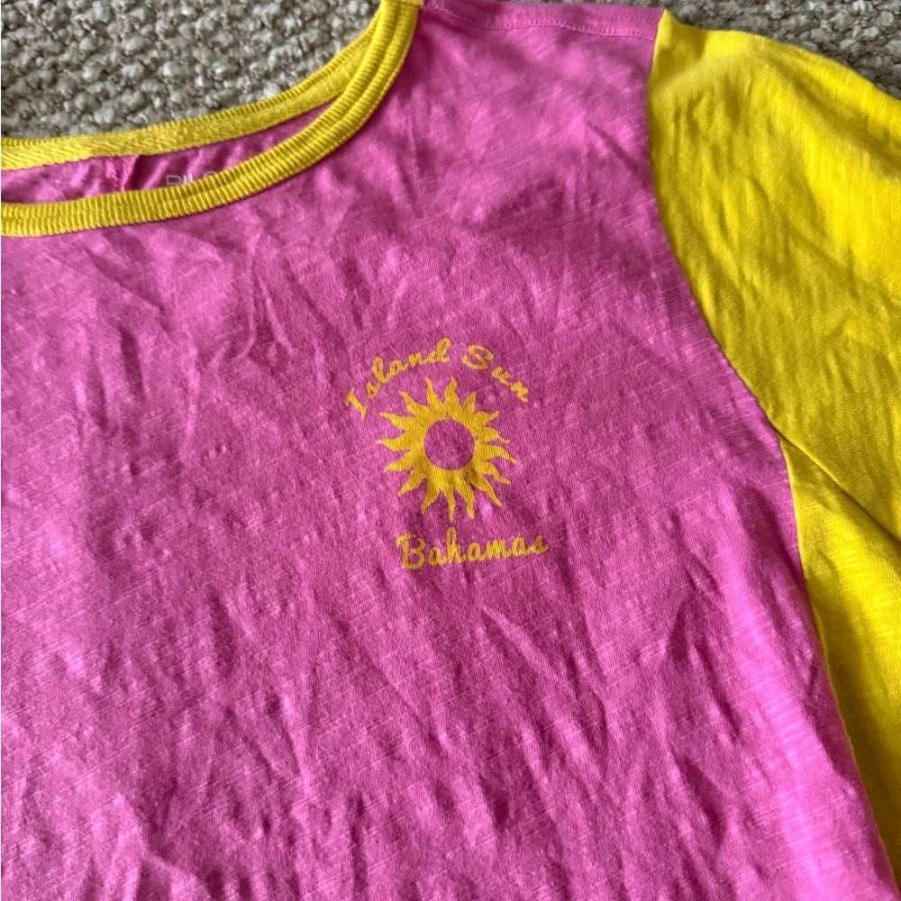 Anthropologie Pilcro The Bennie Cotton Slub Crewneck Tee Pink Yellow 3X - Picture 4 of 8